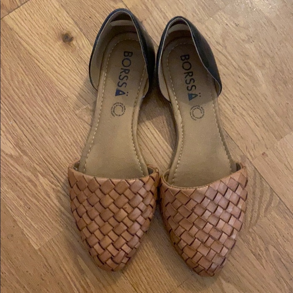 Leather woven flats